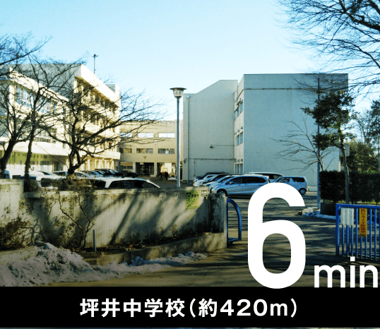坪井中学校（約420m）6min